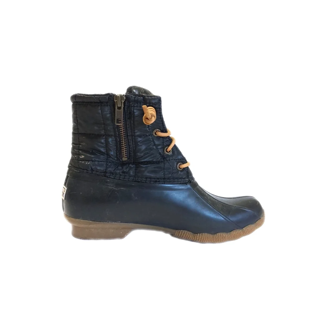 SPERRY Women's Black Saltwater Shiny Quilted Duck Rain Boot Shoe STD80755 SZ 7.5 - Picture 5 of 9